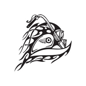 Chopper wall decal, black-and-white stylized motorcycle head graphic
