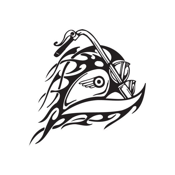 Chopper wall decal, black-and-white stylized motorcycle head graphic