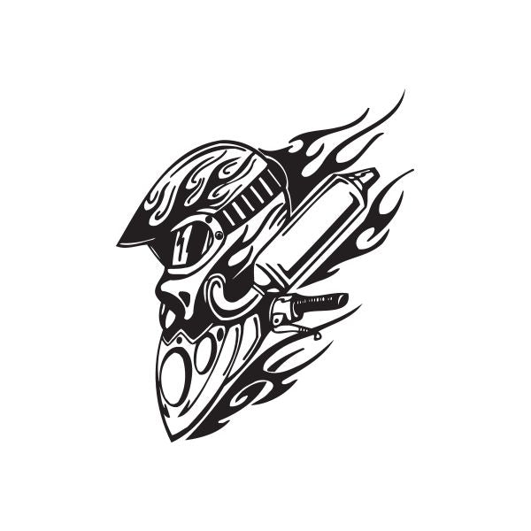 Black chopper head vinyl wall decal with tribal flame graphics