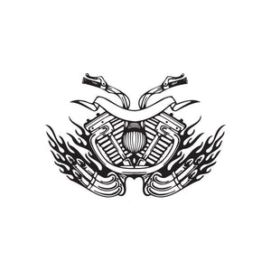 Motorcycle chopper vinyl wall decal with flame wings