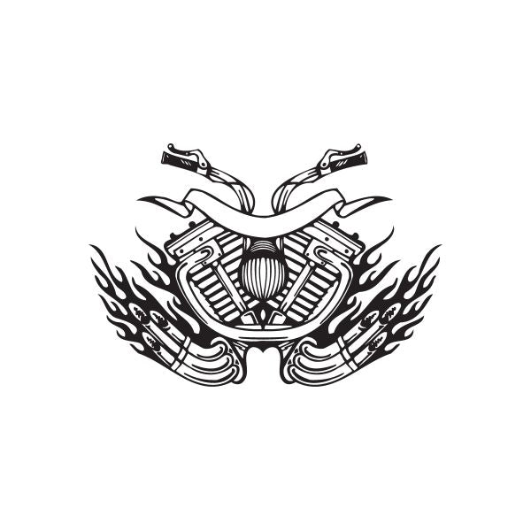 Motorcycle chopper vinyl wall decal with flame wings