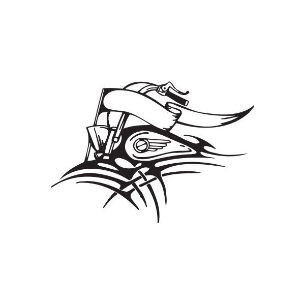 Motorcycle chopper wall decal, black vinyl outline with handlebars and front headlight