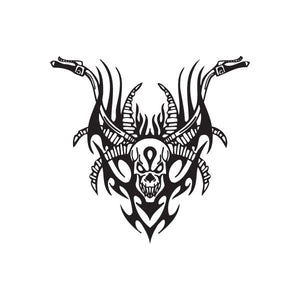 Skull tribal wall decal, black vinyl sticker with horned skull design