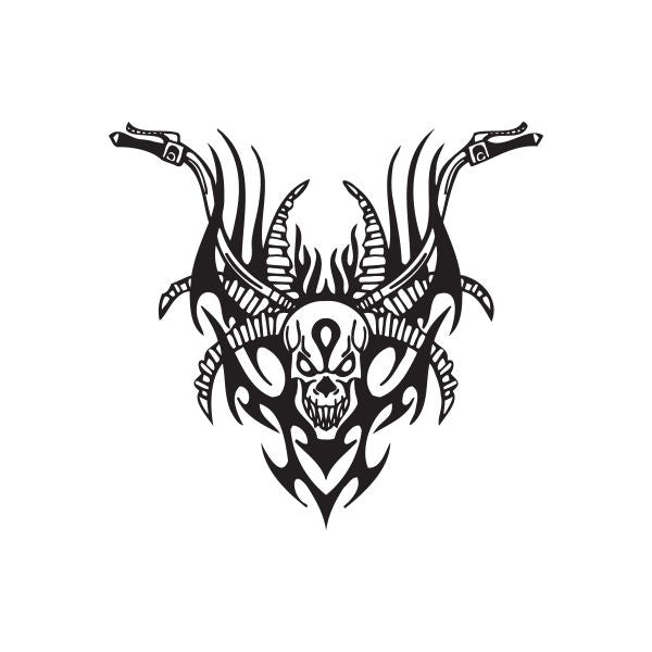 Skull tribal wall decal, black vinyl sticker with horned skull design