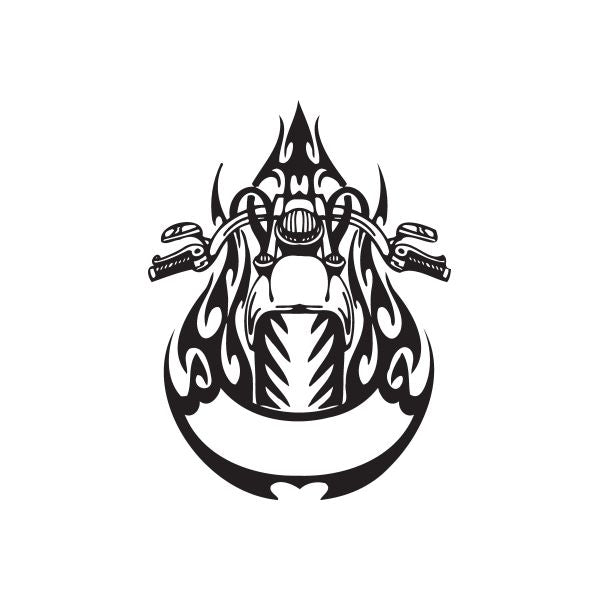 Black vinyl wall decal of flaming skull with crossed weapons and horned helmet