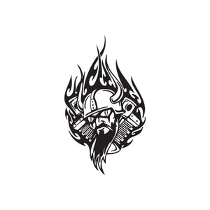 Black flame chopper skull vinyl wall decal with detailed line art