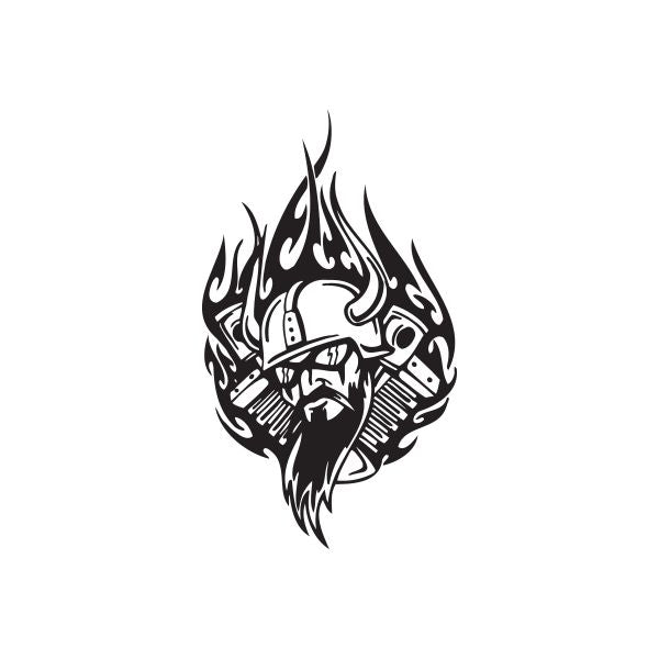 Black flame chopper skull vinyl wall decal with detailed line art