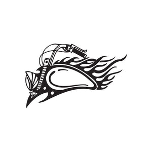 Motorcycle chopper wall decal with flame accents, vinyl