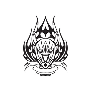 Black vinyl wall decal featuring a flame-styled chopper helmet face graphic