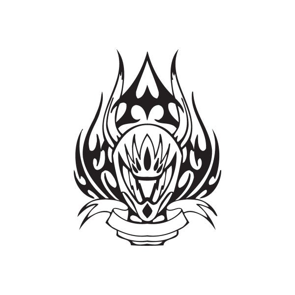 Black vinyl wall decal featuring a flame-styled chopper helmet face graphic
