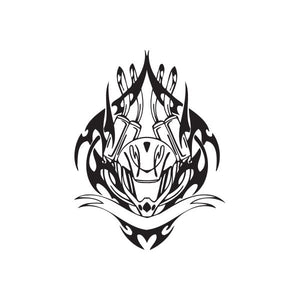 Vinyl wall decal with stylized black-and-white cartoon face and flames