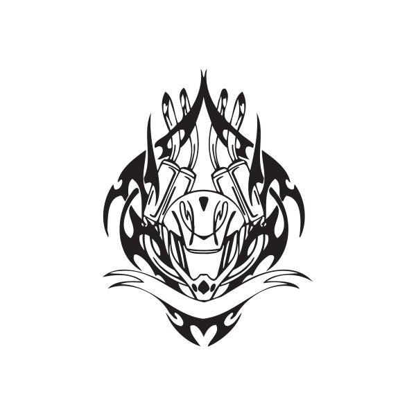 Vinyl wall decal with stylized black-and-white cartoon face and flames