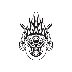 Chopper wall decal vinyl: black skull with goggles, flames, and chopper head