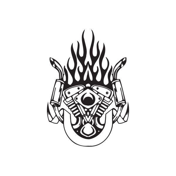 Chopper wall decal vinyl: black skull with goggles, flames, and chopper head