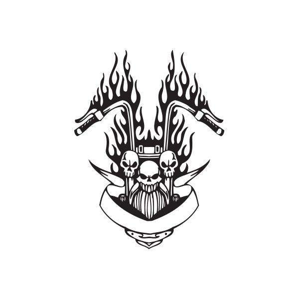 Skull and crossed rifles flame wall decal in black