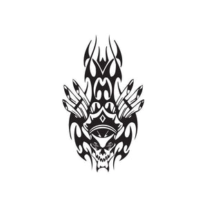 Black chopper skull vinyl wall decal with flames and crossbones