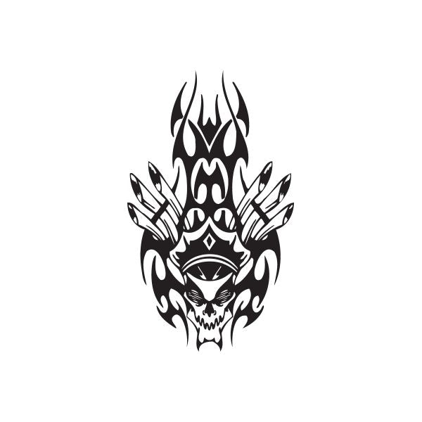 Black chopper skull vinyl wall decal with flames and crossbones