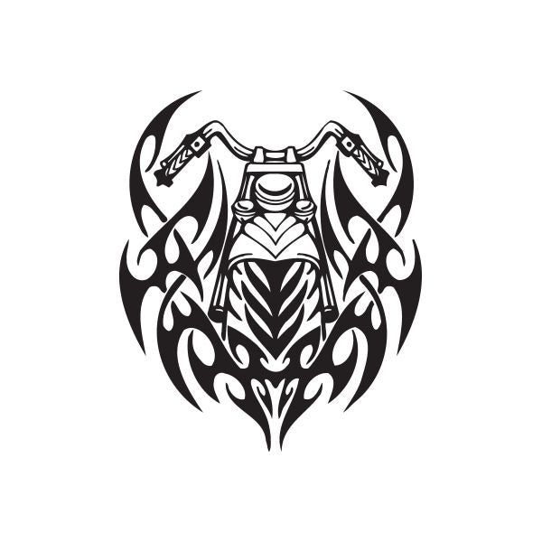 Vinyl chopper wall decal with black tribal motorcycle helmet graphic