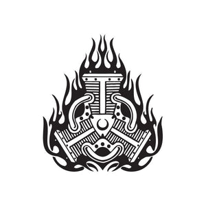 Black flame crest vinyl wall decal with ornate emblem