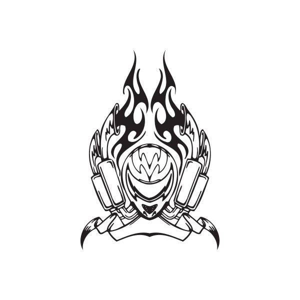 Black flame skull with headphones vinyl wall decal