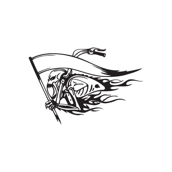 Motorcycle chopper wall decal, black vinyl line art with flame details