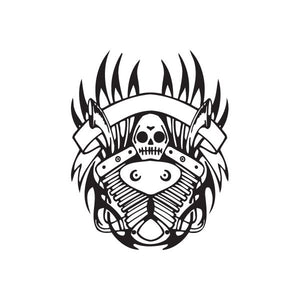 Pirate skull vinyl wall decal in black with flame-style hair and white highlights