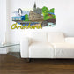 Christchurch cityscape sticker with cathedral and sea, script lettering