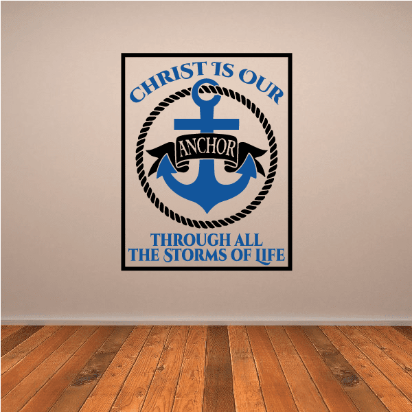 Printed die-cut wall decal, blue anchor with text in black frame