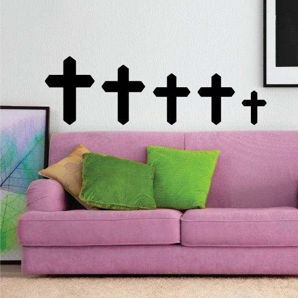 Black cross family wall decal set with five cross shapes