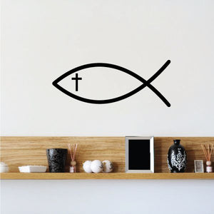 Christian Jesus fish decal with cross, black vinyl