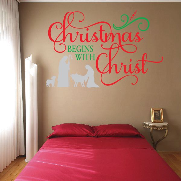 Image of Christmas Begins with Christ with Nativity Printed Decal