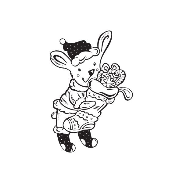 Image of Christmas Bunny Character Holding Stocking Decal