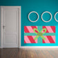 Christmas present sticker with striped pink and teal wrap and bow
