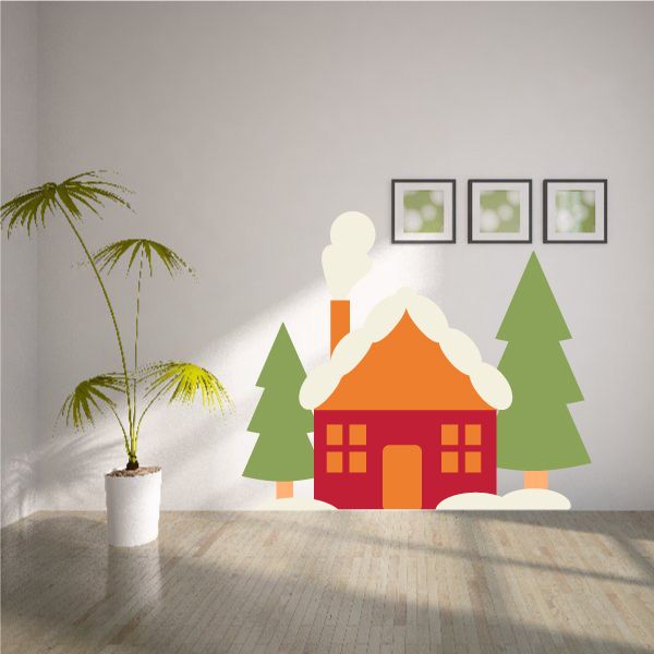 Image of Christmas Cottage with Trees Sticker