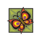Multicolor butterfly sticker with orange, yellow, and black swirls