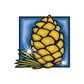 Christmas pine cone decoration sticker with yellow cone and sparkling snowflake accents