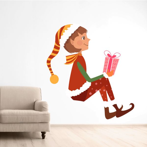 Image of Christmas Elf Giving Presents Sticker