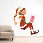 Christmas elf sticker of a girl holding a pink gift with ribbon