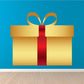 Golden gift box sticker with red ribbon and gold bow
