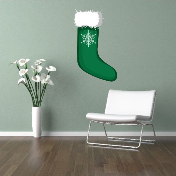 Image of Christmas Green Snowflake Stocking Sticker