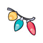 Christmas lights printed die-cut decal with three colorful bulb shapes on a wire