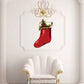 Christmas mistletoe wall sticker of red stocking with green holly leaves