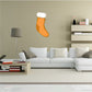 Orange Christmas stocking sticker with white cuff and hanging loop
