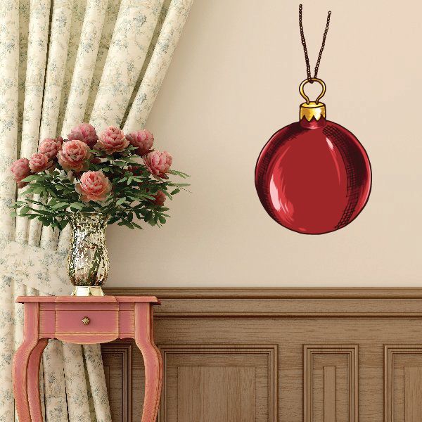 Red vinyl ornament bauble wall decal with gold cap and hanging black loop