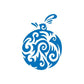 Round blue abstract vinyl wall decal ornament with swirling detailing