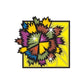 Festive printed vinyl ornament sticker, colorful starburst with snowflakes