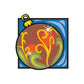 Colorful Christmas ornament vinyl sticker, round bauble with swirl pattern and star accents