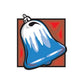 Bell-shaped vinyl sticker, blue bell with white snow detail