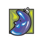 Christmas abstract moon face vinyl sticker, blue and purple on green square