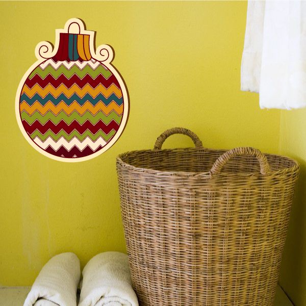 Chevron round ornament vinyl wall sticker with red, green, and teal stripe pattern